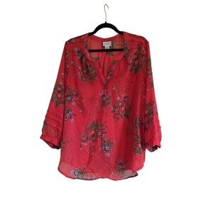 Women’s XL Liz Claiborne 3/4” Length Sleeve Red Blouse